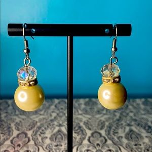 Handmade Yellow & Gold Tone Dangle Earrings
